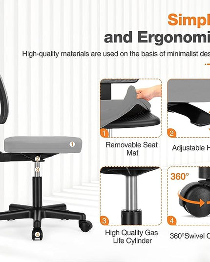 Sweetcrispy Office Computer Desk Chair, Ergonomic Low-Back Mesh Rolling Work Swivel Chairs with Wheels, Armless Comfortable Seat Lumbar Support for Home,Bedroom,Study,Student,Adults, Grey - LeafyLoom