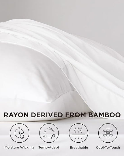 Bedsure Twin XL Sheet Set Dorm Bedding, Cooling Sheets Twin Extra Long Sheets, Rayon Derived from Bamboo, Deep Pocket Up to 16", Hotel Luxury Silky Bedding Sheets & Pillowcases, White - LeafyLoom