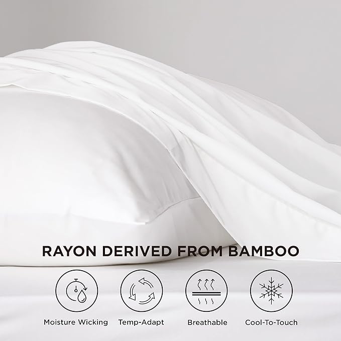 Bedsure Twin XL Sheet Set Dorm Bedding, Cooling Sheets Twin Extra Long Sheets, Rayon Derived from Bamboo, Deep Pocket Up to 16", Hotel Luxury Silky Bedding Sheets & Pillowcases, White - LeafyLoom