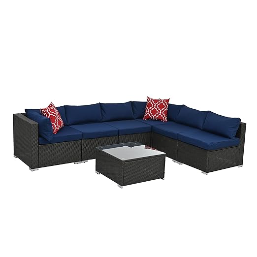 7 Piece Patio, Outdoor Furniture Sectional Sofa Rattan Wicker Conversation Set with Coffee Table and Water-resistant Cushion for Backyard Porch Balcony, B-Dark Gray d - LeafyLoom
