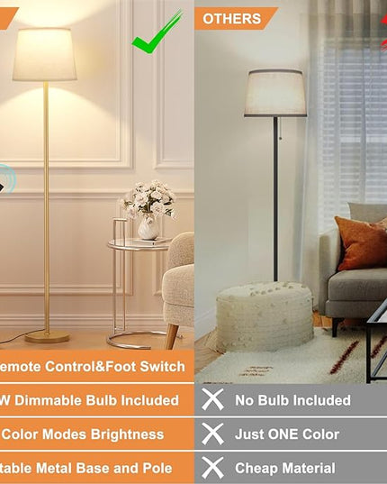 【Upgraded】 Floor Lamps for Living Room, Modern Floor Lamp with Remote Control, Dimmable Colors Temperature Standing Lamp Foot Switch, 9W Bulb Tall Lamps for Bedroom Office Kid Room - Gold - LeafyLoom