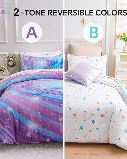 Btargot Super Soft 6 Pieces Gradient Star Ring Comforter Set, Colorful Glitter Rainbow Star Pattern Bedding Set for Boys Girls Teens, Twin Purple - LeafyLoom