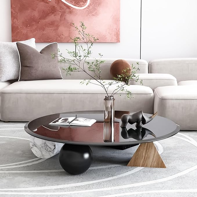 Round Tempered Glass Table Top, 36 Inch, Black - LeafyLoom