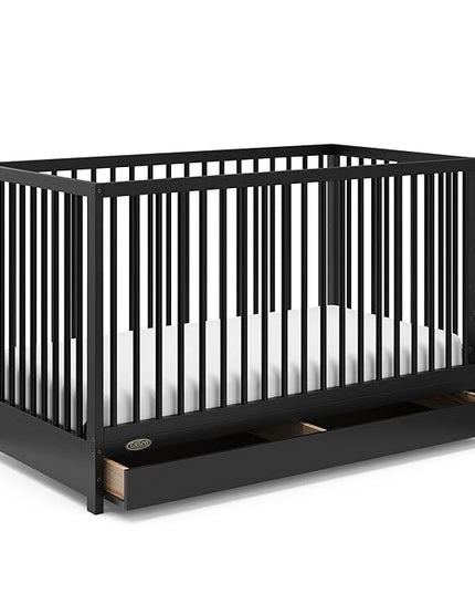 Graco Teddi 5-in-1 Convertible Crib with Drawer (Black) – GREENGUARD Gold Certified, Crib with Drawer Combo, Full-Size Nursery Storage Drawer, Converts to Toddler Bed, Daybed and Full-Size Bed - LeafyLoom