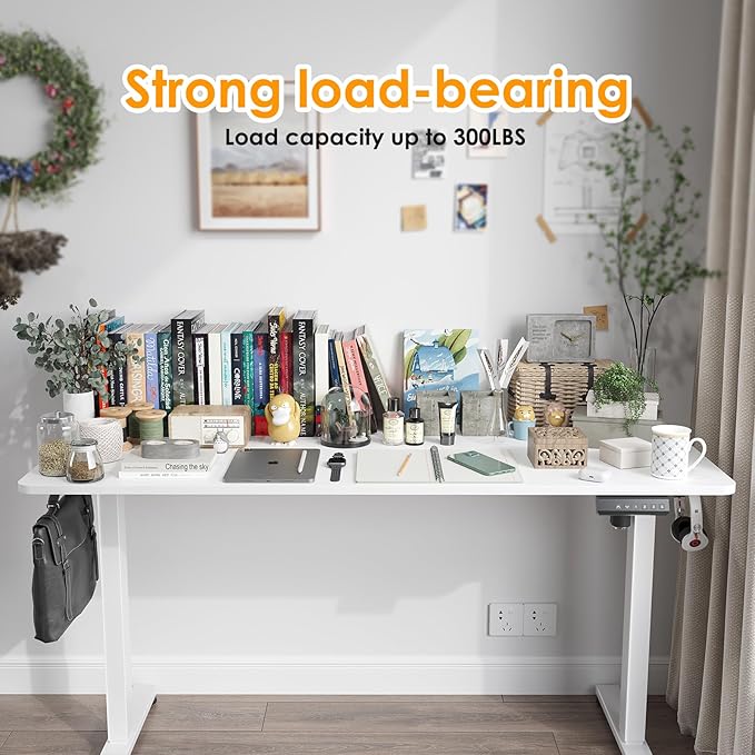 STARY Electric Memory Preset 55 x 24 Inches Adjustable Height Computer Workstation Sit Stand Home Office Desk with Splice Board, 5524, White Desktop/White Frame - LeafyLoom