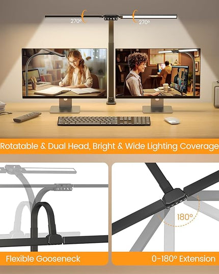 Upgraded LED Desk Lamp for Home Office with RGB, Rotatable Computer Desk Light with Remote, Eye Caring Table Lamp with Clamp for Study, Dimmable Dual Head Desk Lighting for Monitor PC, 22W - LeafyLoom