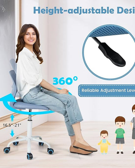 Kids Desk Chair, Blue Ergonomic Kids Office Chair Ages8-12 w/Lumbar Support, Low-Back Teen Desk Chair for Girls Boys, Small Cute Kids Computer Chair for Bedroom/Study/Vanity Desk - LeafyLoom