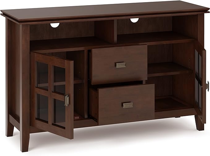 SIMPLIHOME Artisan SOLID WOOD 48 Inch Wide Contemporary TV Media Stand in Russet Brown for TVs up to 55 Inches, For the Living Room and Entertainment Center - LeafyLoom