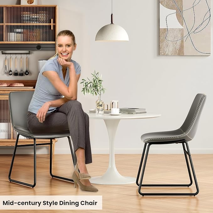 Dining Chairs Set of 4, Kitchen & Dining Room Chairs Dining Chairs Midcentury Modern Chair, Mid Century Faux Leather Dining Chair Comfortable,Dining Chair for Home - LeafyLoom