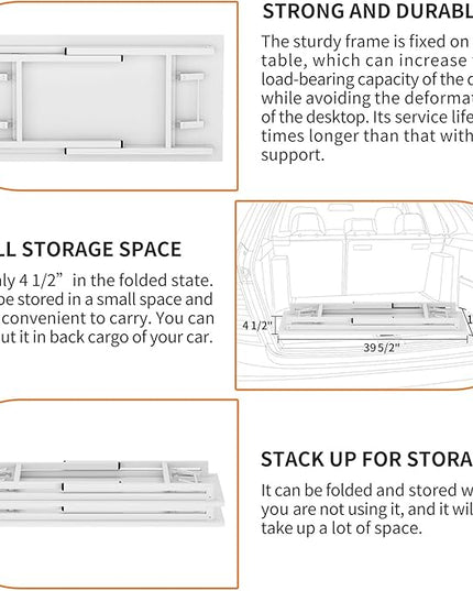 Need Folding Desk for Home Office 39-3/8" Length Modern Folding Table Computer Desk No Install Needed White Color Desktop White Frame AC5DW(100 * 60) - LeafyLoom