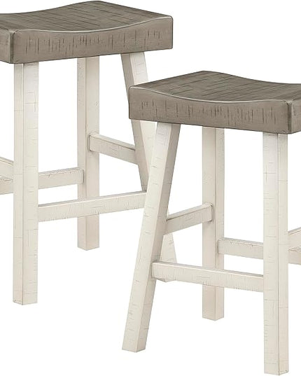 Lexicon Saddle Bar Stools Set of 2 Barstools with Footrest, Armless Dining Chairs for Kitchen Island, Breakfast Nook, Living Room, Counter Height, White/Coffee - LeafyLoom