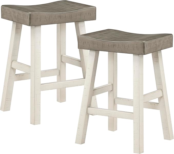 Lexicon Saddle Bar Stools Set of 2 Barstools with Footrest, Armless Dining Chairs for Kitchen Island, Breakfast Nook, Living Room, Counter Height, White/Coffee - LeafyLoom