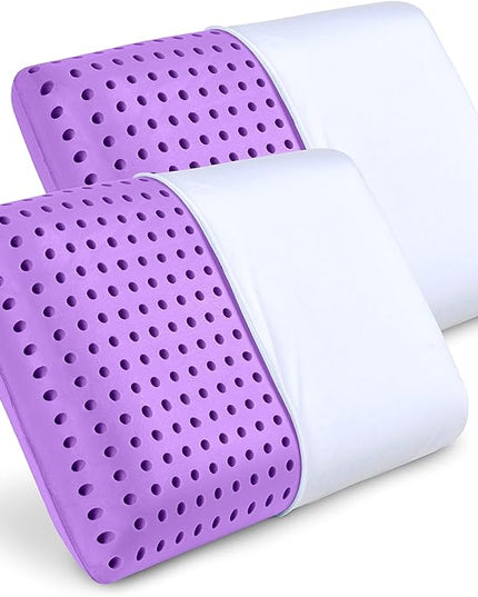 Pharmedoc Cooling Memory Foam Pillows, 2 Pack, Ventilated Lilac Dreamer Bed Pillow, Reading and Bed Rest Pillows, Standard, Back Sleeper and Side Sleeper Support, Sleeping Pillows for Adults - LeafyLoom