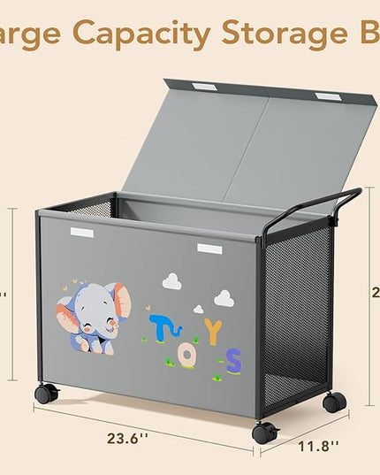 Toy Box Toy Storage - 72L Kids Toy Organizer with Wheels Toy Chest Storage Bins with Lids, Toy Boxes for Girls Boys, Stuffed Animals, Clothes, Bedroom, Living Room （grey） - LeafyLoom