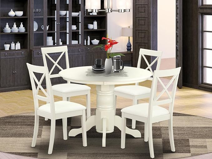 East West Furniture SHBO5-WHI-LC 5 Piece Kitchen Set for 4 Includes a Round Room Table with Pedestal and 4 Faux Leather Upholstered Dining Chairs, 42x42 Inch - LeafyLoom