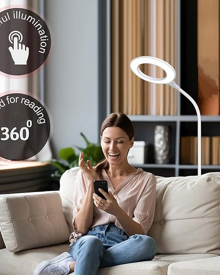 Bright Floor Lamp for Office, Reading and Bedrooms. LED Floor Lamp for Lash Light for EyeLash Extensions, Makeup & Nail Spa. Gooseneck Standing Lamp (White) - LeafyLoom
