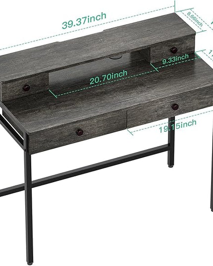 Elephance Small Computer Desk with Monitor Stand 39.37" Home Office Desk with 4 Drawers Study Writing Desk Gaming Table for Small Space - LeafyLoom