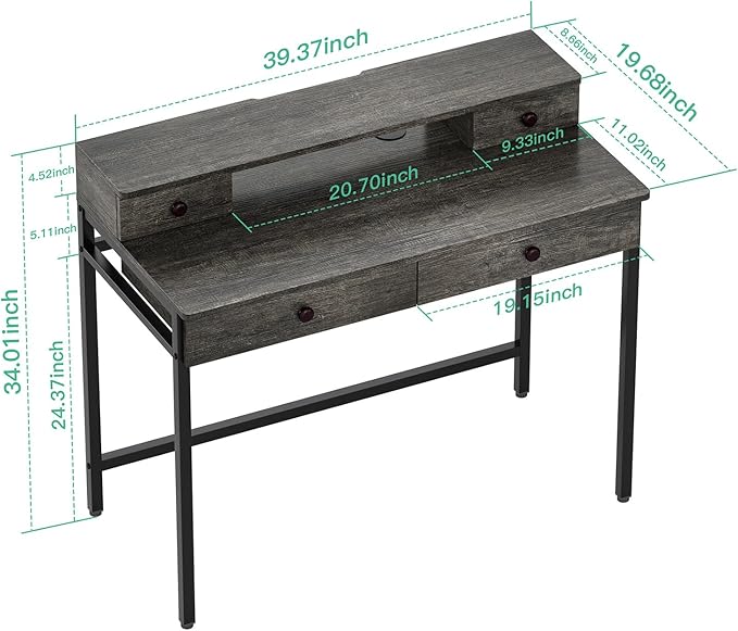Elephance Small Computer Desk with Monitor Stand 39.37" Home Office Desk with 4 Drawers Study Writing Desk Gaming Table for Small Space - LeafyLoom