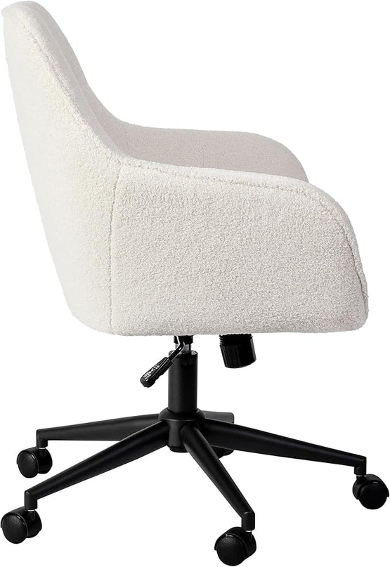 Martha Stewart Rayna Mid-Back Swivel Upholstered Desk Chair with Padded Seat/Armrests, Modern Adjustable Height Office Chair, White/Oil Rubbed Bronze - LeafyLoom