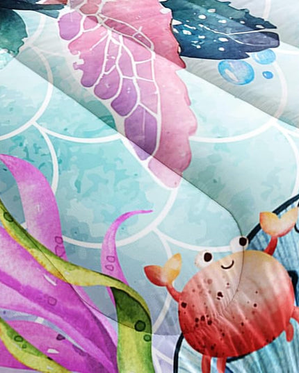 Kids Comforter Set Mermaid Scale Turtle Printed Pattern Bedding Set with 1 Comforter and 2 Pillowcases for Girls Boys Bedroom All Season(Turtle Full) - LeafyLoom
