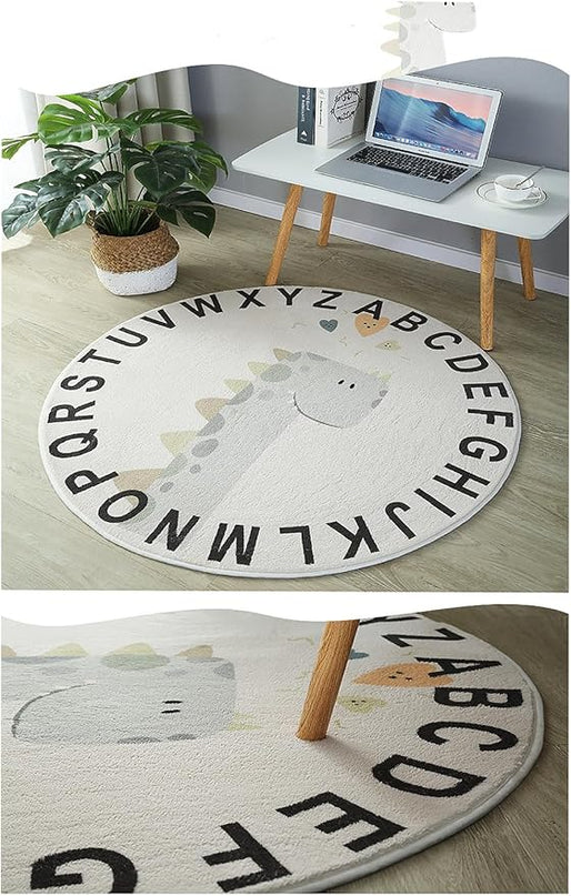 ABC Round Rug for Kids Warm and Soft Alphabet Nursery Animal Area Rugs Fun Rugs for Play Rooms Non-Slip Mats Crawling Mats Decorative Rugs for Bedrooms Living Rooms (Dinosaurs, 78in) - LeafyLoom