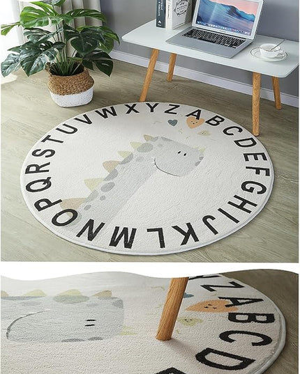 ABC Round Rug for Kids Warm and Soft Alphabet Nursery Animal Area Rugs Fun Rugs for Play Rooms Non-Slip Mats Crawling Mats Decorative Rugs for Bedrooms Living Rooms (Dinosaurs, 63in) - LeafyLoom