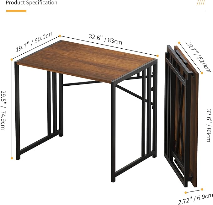 32 inch Folding Small Desk, Writing Gaming Computer Camping Desk for Small Spaces, No Assembly Required Home Office Desk, Mahogany - LeafyLoom