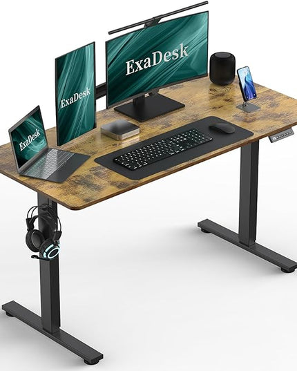 55 * 24 Inches Electric Standing Desk, Adjustable Height Sit Stand Up Desk with 3 Memory Presets, Motorized Home Office Computer Gaming Workstation Desk, Rustic Brown - LeafyLoom