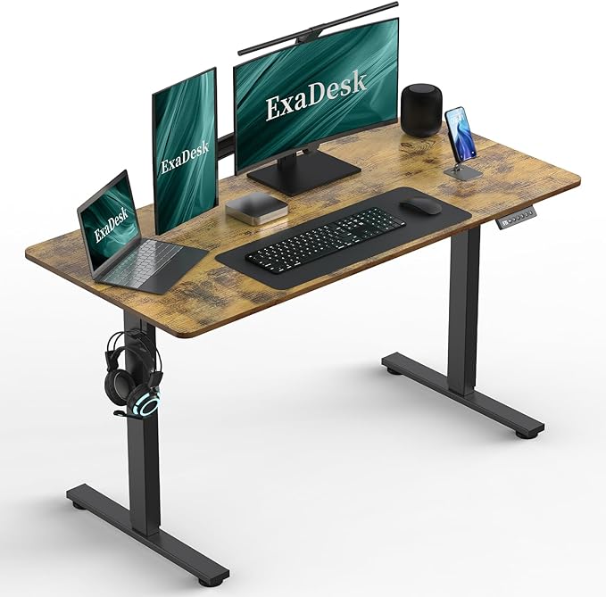 55 * 24 Inches Electric Standing Desk, Adjustable Height Sit Stand Up Desk with 3 Memory Presets, Motorized Home Office Computer Gaming Workstation Desk, Rustic Brown - LeafyLoom
