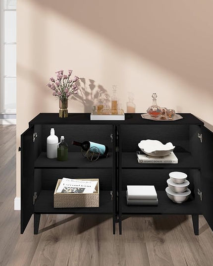 Buffet Cabinet with Storage,Kitchen Sideboard Buffet with 4 Doors Console Table,Modern Sideboard for Dinning Room,Living Room(Black) - LeafyLoom