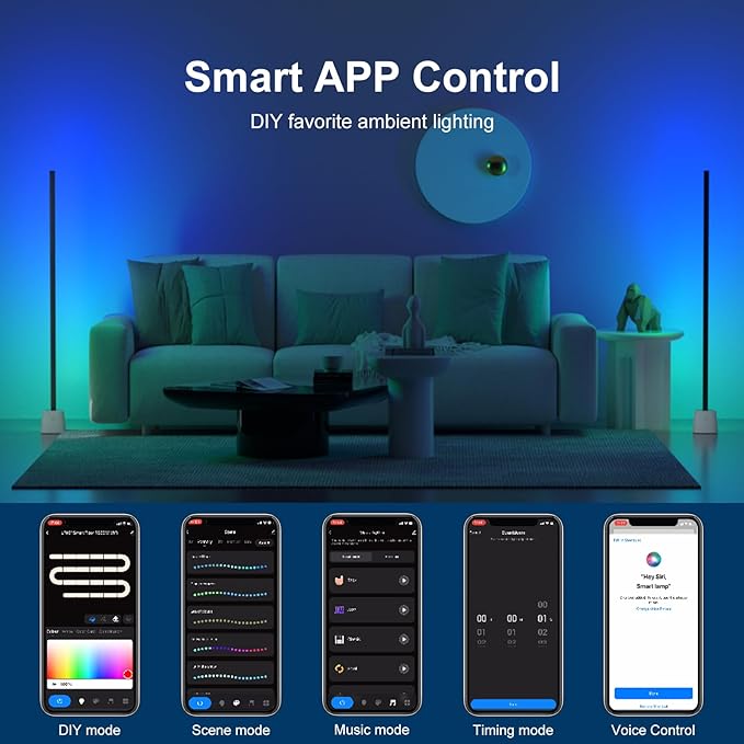 Fitop RGBCW Floor lamp LED Smart Corner Lamp, 2.4GHz WiFi 24 Watts, app Control - LeafyLoom
