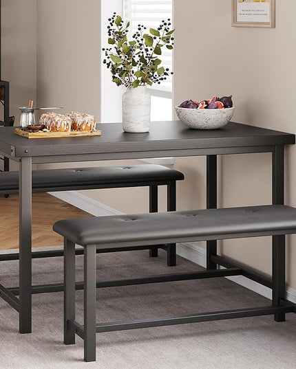 Kitchen Table with Benches, Dining Table Set for 4, Rectangular Dining Room Table Set with 2 Upholstered Benches, 3 Piece Kitchen Table Set for Small Space, Apartment, Studio, Retro Black - LeafyLoom