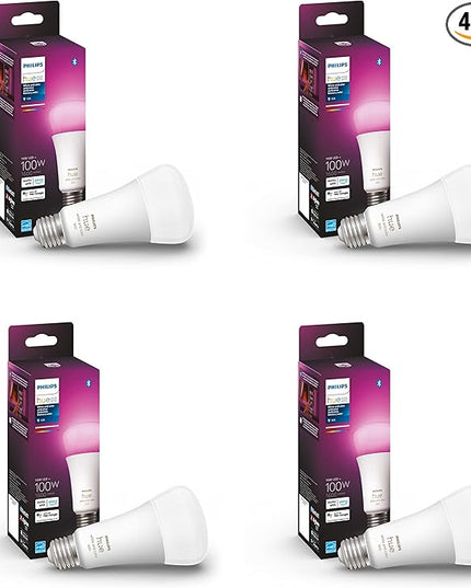 Philips Hue Smart 100W A21 LED Bulb - White and Color Ambiance Color-Changing Light - 4 Pack - 1600LM - E26 - Indoor - Control with Hue App - Works with Alexa, Google Assistant and Apple Homekit. PhilipsHue