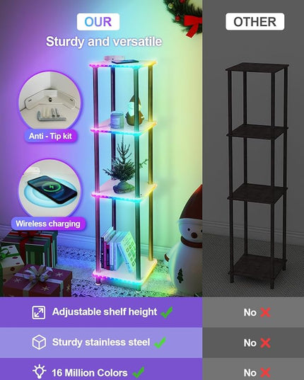 Kekeou RGBCW Floor Lamp with Shelves Tall Lamp Music Sync APP Control Standing Lamp with Wireless Charger & USB Port Color Changing Lamp with Shelves Work with Alexa White 4 Tier - LeafyLoom