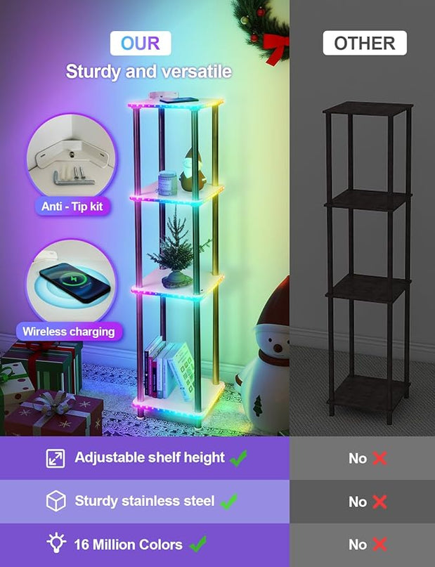 Kekeou RGBCW Floor Lamp with Shelves Tall Lamp Music Sync APP Control Standing Lamp with Wireless Charger & USB Port Color Changing Lamp with Shelves Work with Alexa White 4 Tier - LeafyLoom
