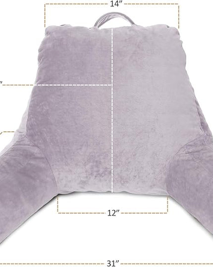 Clara Clark Reading Pillow, Standard Back Pillow for Sitting Up in Bed, Memory Foam Back Support Pillow, Reading Pillows for Sitting in Bed, Grey Lavender Sit Up Pillow for Bed Arm Pillow with Pockets - LeafyLoom