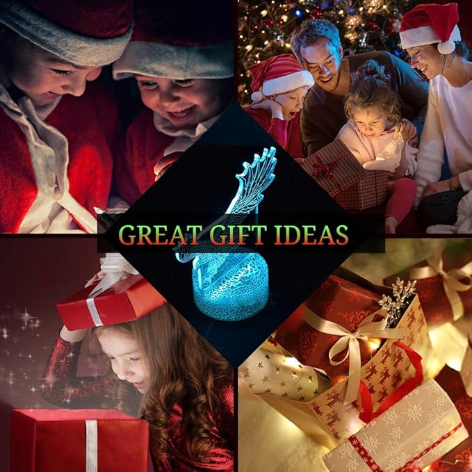 LETOUR Night Light for Kids Eagle 3D Night Light Porpoise Illusion Lamp with Remote Control 16 Color Changing Xmas Halloween Birthday Gift for Child Baby Boy (Remote - Ice Crack Base) - LeafyLoom