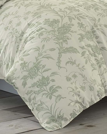Laura Ashley - Queen Comforter Set, Reversible Cotton Bedding, Includes Matching Shams with Bonus Euro Shams & Throw Pillows (Natalie Sage/Off White, Queen) - LeafyLoom
