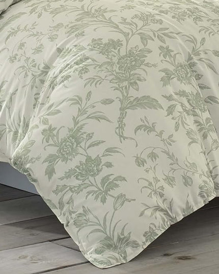Laura Ashley Home - King Size Comforter Set, Reversible Cotton Bedding, Includes Matching Shams with Bonus Euro Shams & Throw Pillows (Natalie Sage/Off White, King) - LeafyLoom