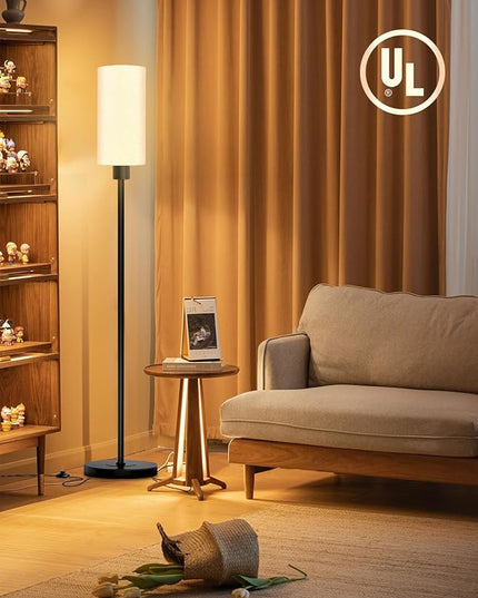 Floor Lamp for Living Room, Modern Standing Floor Lamp with E26 Socket, LED Corner Floor Lamp 68 Inches Tall for Office, Bedroom, Reading or Work - Black with White Lampshade, Bulb Not Included - LeafyLoom