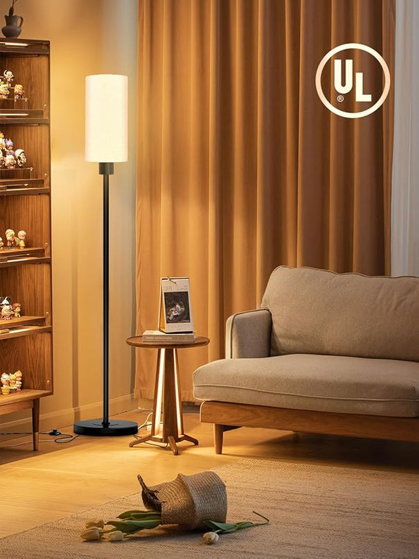 Floor Lamp for Living Room, Modern Standing Floor Lamp with E26 Socket, LED Corner Floor Lamp 68 Inches Tall for Office, Bedroom, Reading or Work - Black with White Lampshade, Bulb Not Included - LeafyLoom