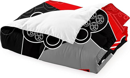 Gaming Bedding Sets for Boys Bedroom Fluffy Video Gamer Comforter Set Twin Size Black Red Game Controller Beddings for Kids Teens 1 Comforter and 1 Pillowcase - LeafyLoom