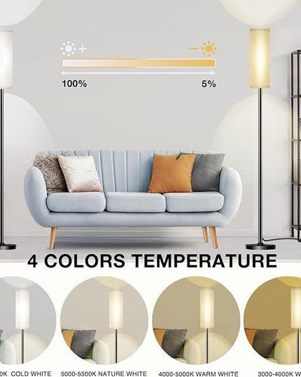 Floor Lamp for Living Room Bedroom,Modern LED Floor Lamp with Remote Control and Stepless Dimmable Colors Temperature & Brightness,Standing Lamps Tall Lamp, 9W Bulb Included(White) - LeafyLoom