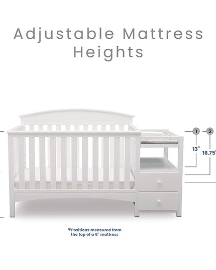 Delta Children Abby Convertible Crib 'N' Changer + Changing Pad and Cover [Bundle], Bianca - LeafyLoom
