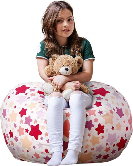 Wekapo Stuffed Animal Storage Bean Bag Chair Cover for Kids | Stuffable Zipper Beanbag for Organizing Children Plush Toys Large Premium Cotton Canvas (Large star, X-Large) - LeafyLoom