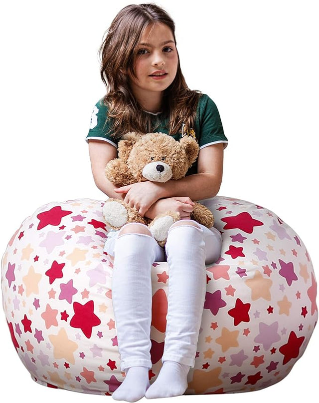Wekapo Stuffed Animal Storage Bean Bag Chair Cover for Kids | Stuffable Zipper Beanbag for Organizing Children Plush Toys Large Premium Cotton Canvas (Large star, X-Large) - LeafyLoom