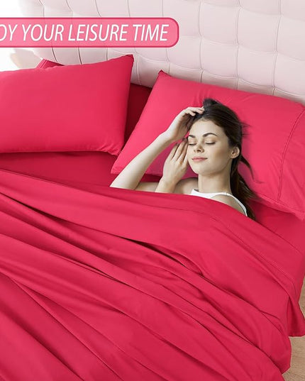 Whitney Home Textile Queen Sheet Set - 4 Piece Soft Breathable Bed Sheets for Queen Size Bed, Deep Pocket Lxuury Brushed Sheets, Hotel Bedding Sheets and Pillowcases, Wrinkle Free Oeko-Tex Sheets - LeafyLoom