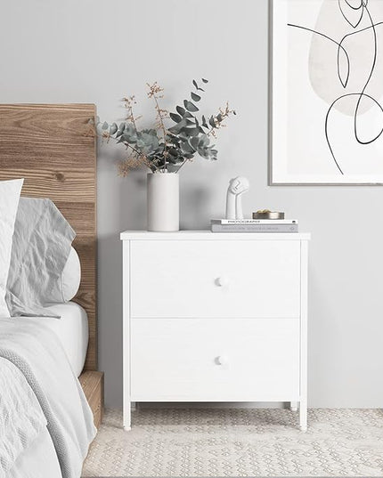 BOLUO White Nightstands Set of 2, 2 Drawer Dresser for Bedroom Night Stand Small Dresser End Table with Drawers Modern - LeafyLoom