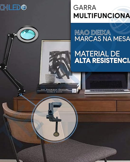Magnifying Glass with Light and Stand, Desk Ring Light, 3 Color Modes Stepless Dimmable, Desk Lamp, Clamp Light, Office Desk Lamp for Close Work, Repair, Reading, 12w, Adjustable Desk Lamp - LeafyLoom