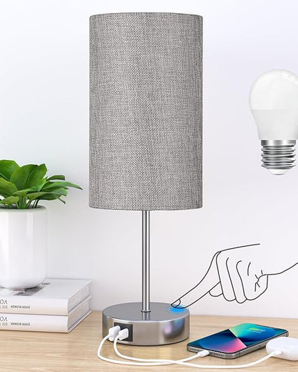 AKASUKI Table Lamp for Bedroom, 3 Way Dimmable Touch Lamp with Dual Charging Station, Small Bedside Lamps for Night Stands, Living Room, Office(LED Bulb Included) - LeafyLoom